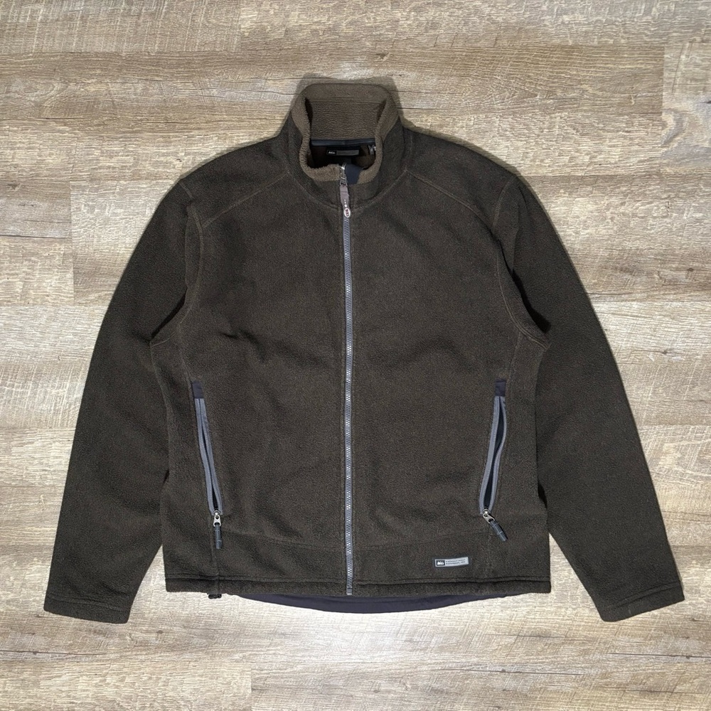 REI Co-Op Full Zip Fleece Jacket Men's L Brown Sweater Hiking Camp
